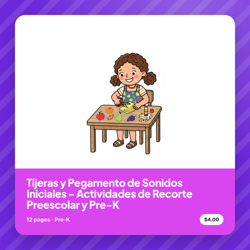 Tijeras y Pegamento de Sonidos Iniciales - Actividades de Recorte Preescolar y Pre-K