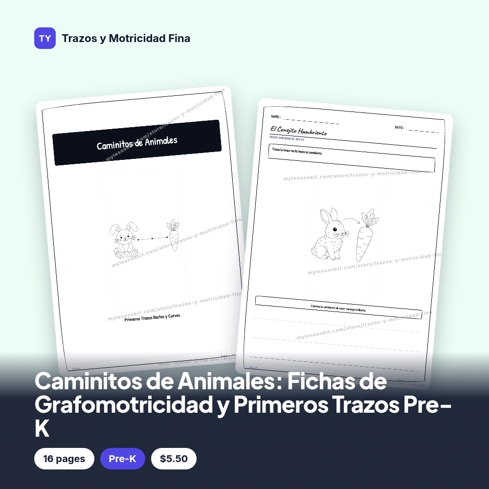 Caminitos de Animales: Fichas de Grafomotricidad y Primeros Trazos Pre-K