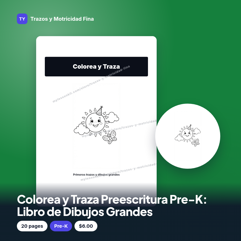 Colorea y Traza Preescritura Pre-K: Libro de Dibujos Grandes