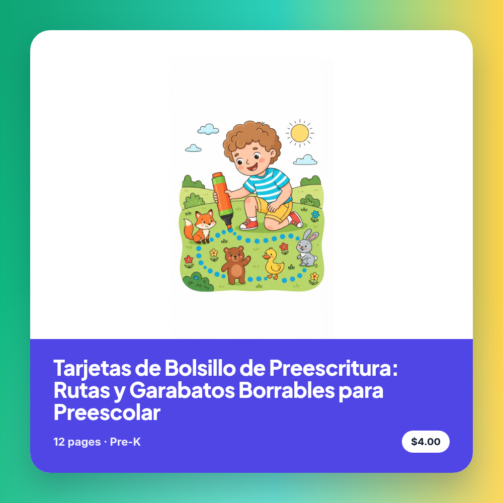 Tarjetas de Bolsillo de Preescritura: Rutas y Garabatos Borrables para Preescolar