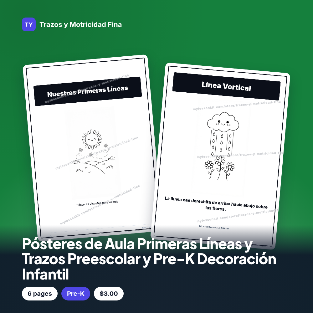 Pósteres de Aula Primeras Líneas y Trazos Preescolar y Pre-K Decoración Infantil