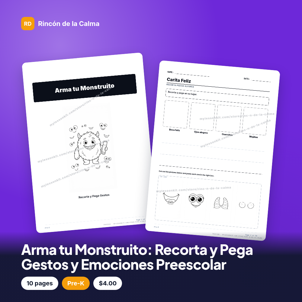 Arma tu Monstruito: Recorta y Pega Gestos y Emociones Preescolar