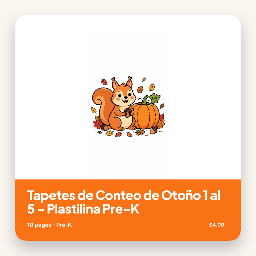 Tapetes de Conteo de Otoño 1 al 5 - Plastilina Pre-K
