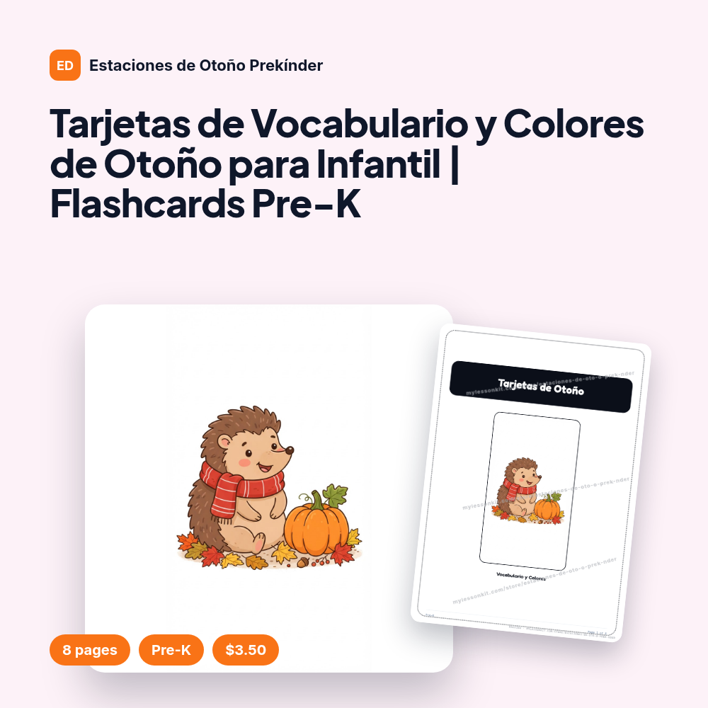 Tarjetas de Vocabulario y Colores de Otoño para Infantil | Flashcards Pre-K