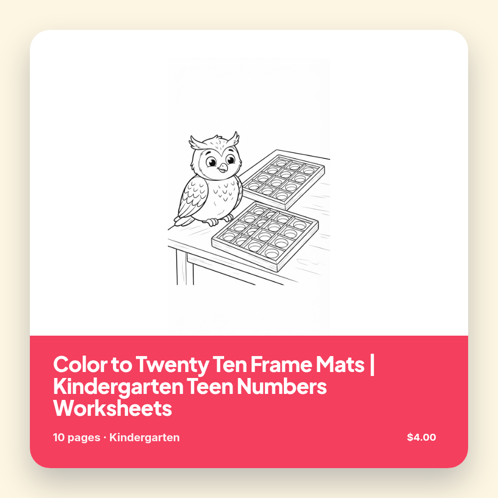Color to Twenty Ten Frame Mats | Kindergarten Teen Numbers Worksheets