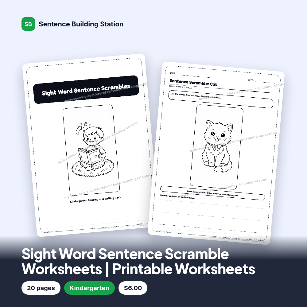 Sight Word Sentence Scramble Worksheets | Printable Worksheets