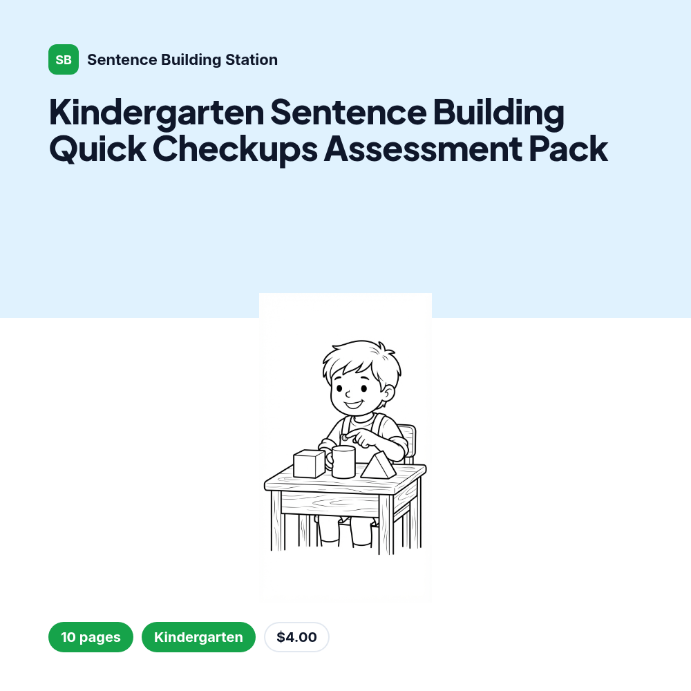 Kindergarten Sentence Building Quick Checkups Assessment Pack
