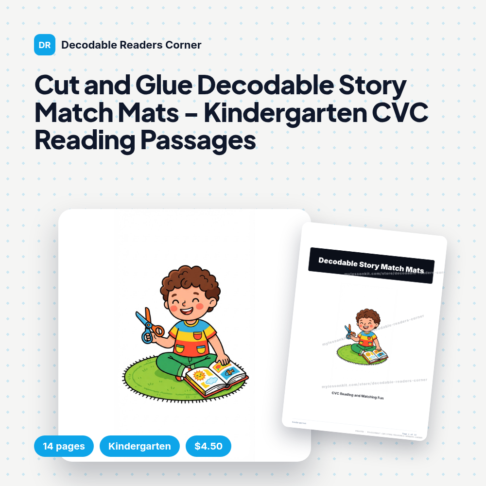 Cut and Glue Decodable Story Match Mats - Kindergarten CVC Reading Passages