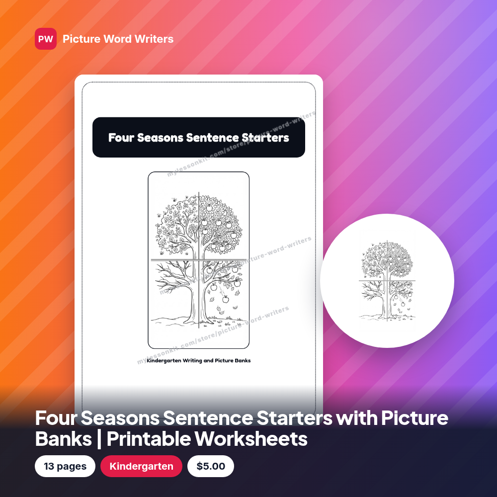 Four Seasons Sentence Starters with Picture Banks | Printable Worksheets