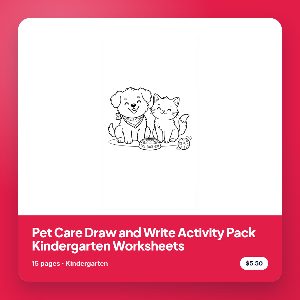 Pet Care Draw and Write Activity Pack Kindergarten Worksheets