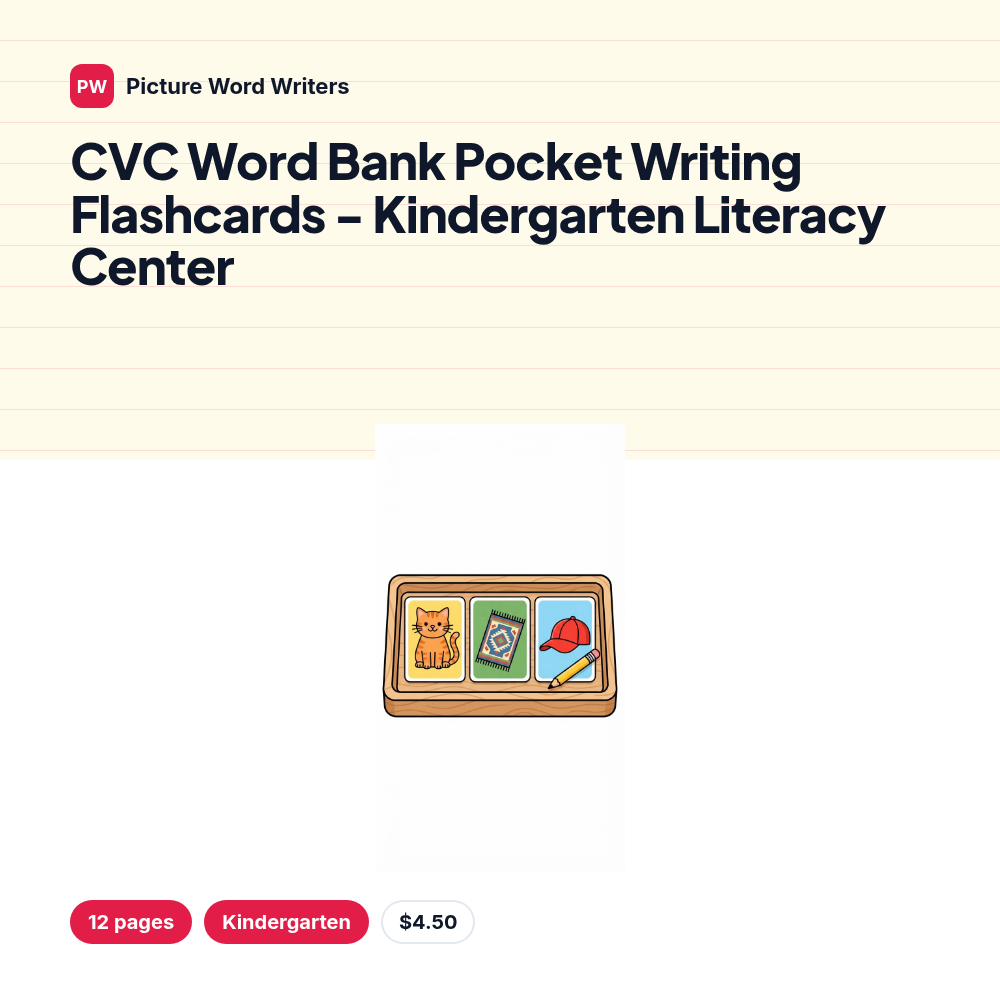 CVC Word Bank Pocket Writing Flashcards - Kindergarten Literacy Center