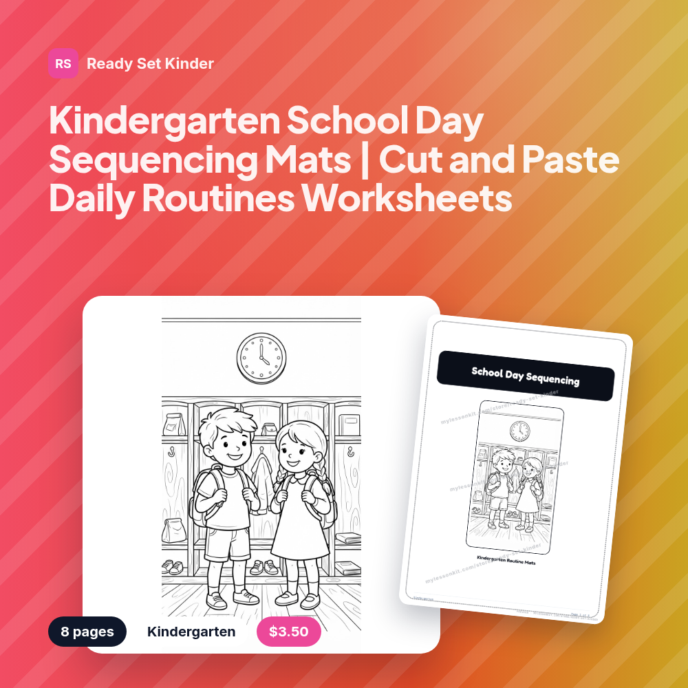 Kindergarten School Day Sequencing Mats | Cut and Paste Daily Routines Worksheets
