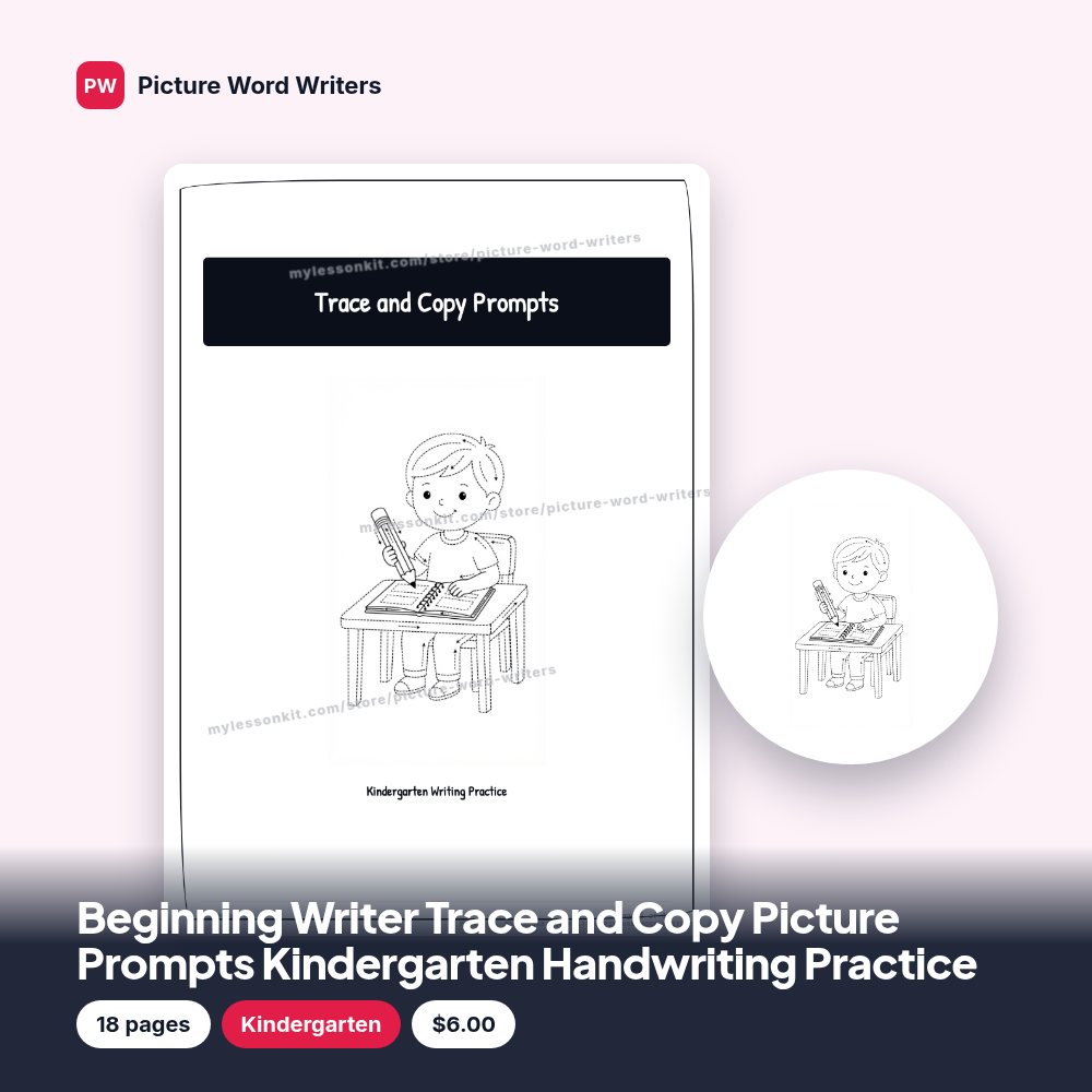 Beginning Writer Trace and Copy Picture Prompts Kindergarten Handwriting Practice