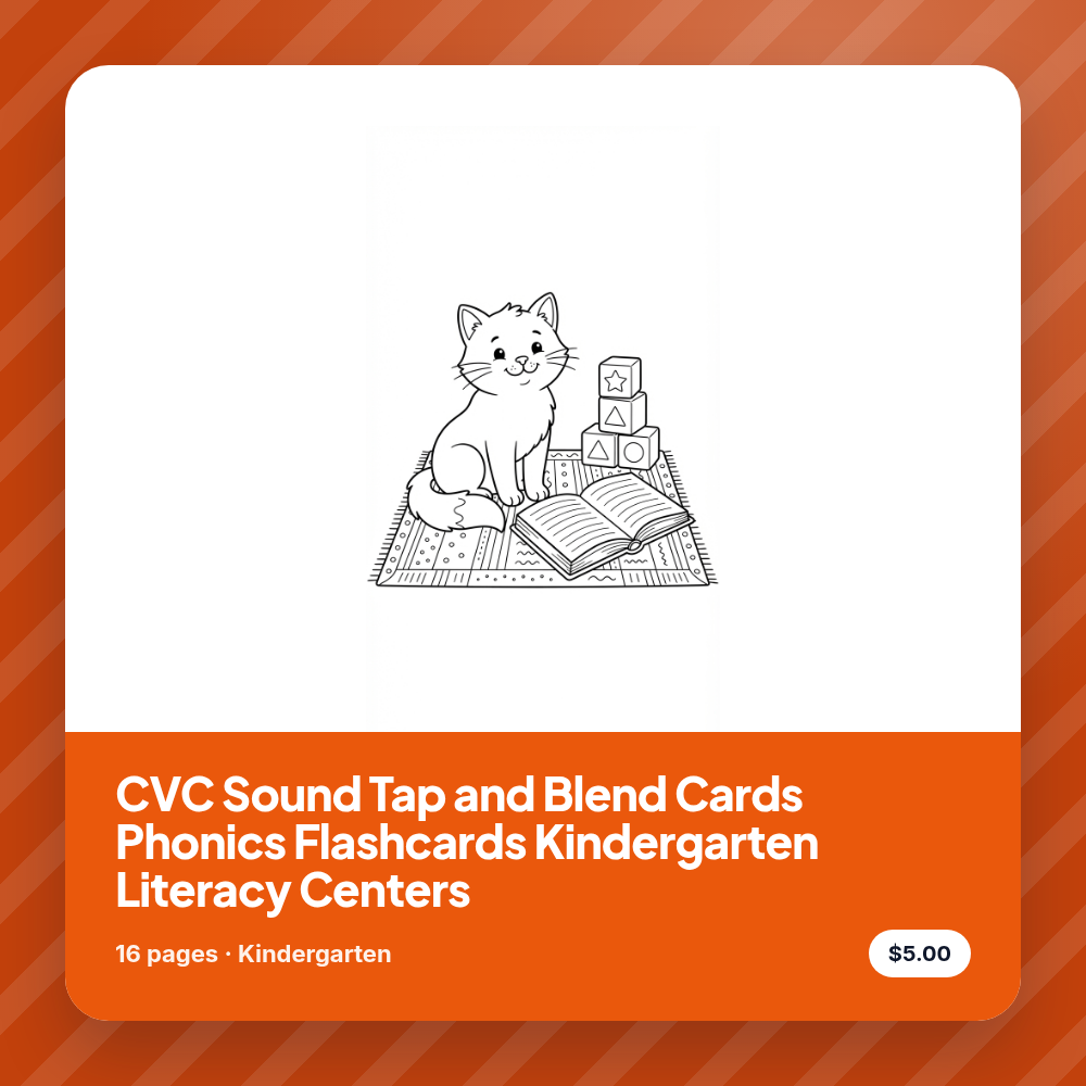 CVC Sound Tap and Blend Cards Phonics Flashcards Kindergarten Literacy Centers