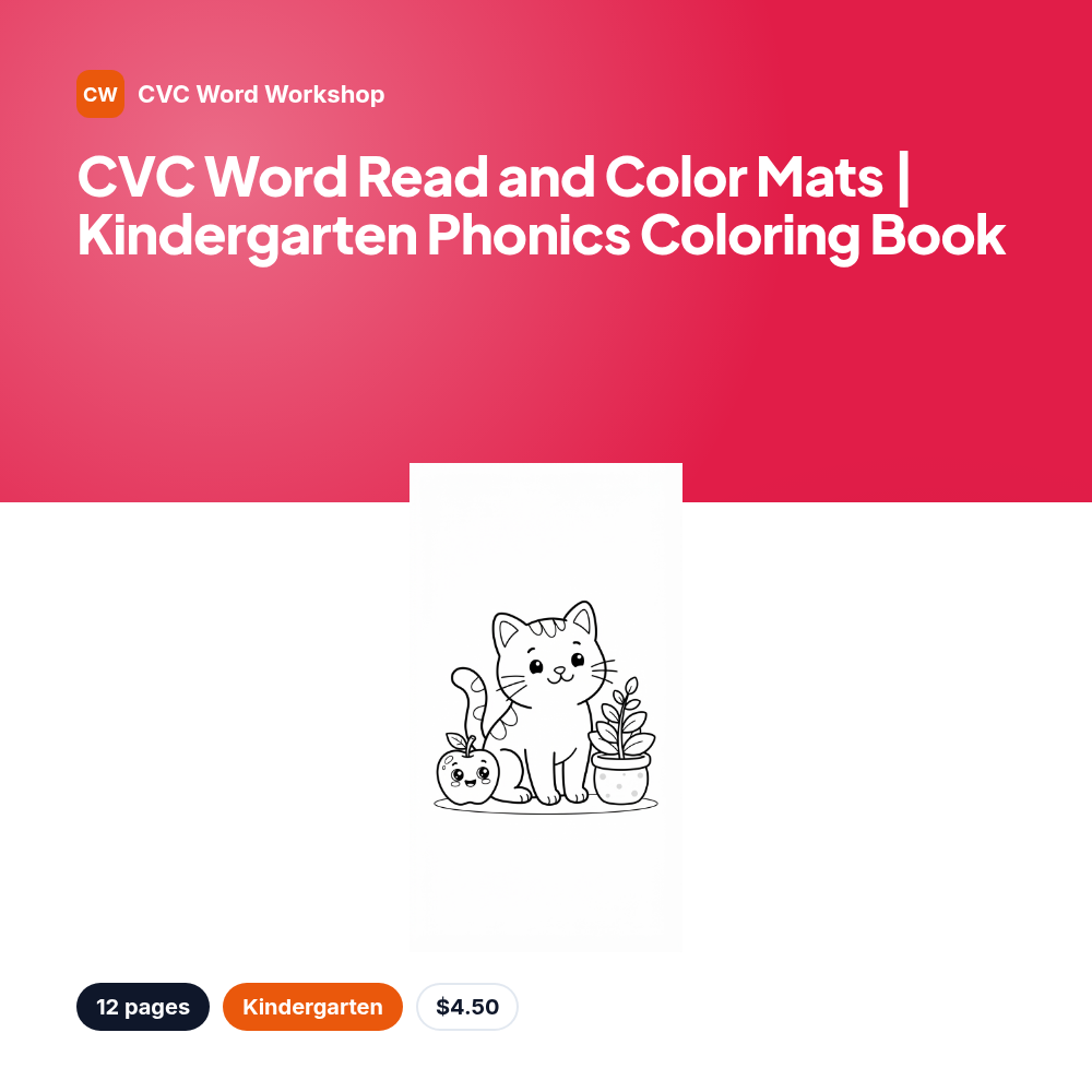 CVC Word Read and Color Mats | Kindergarten Phonics Coloring Book