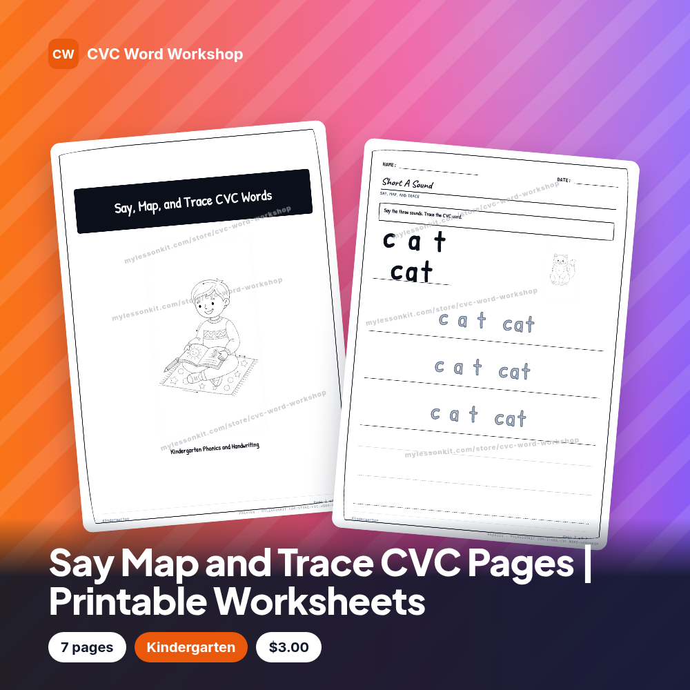 Say Map and Trace CVC Pages | Printable Worksheets