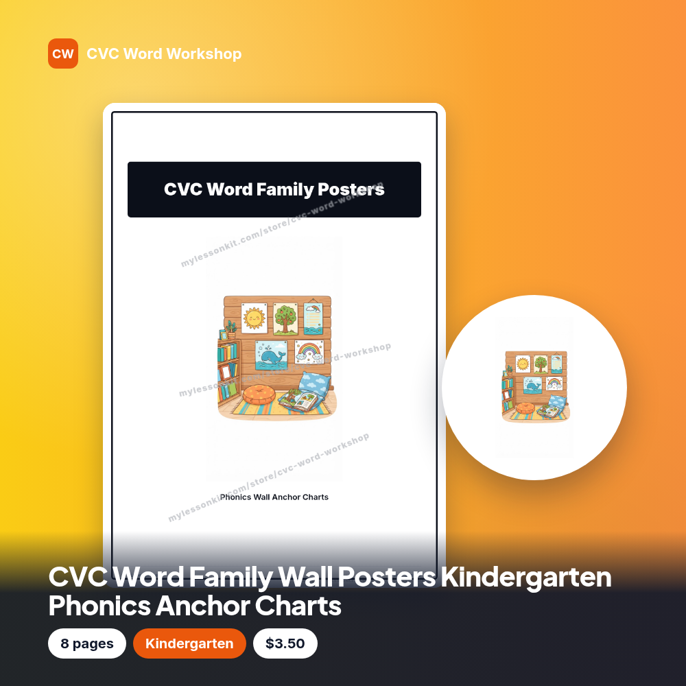 CVC Word Family Wall Posters Kindergarten Phonics Anchor Charts