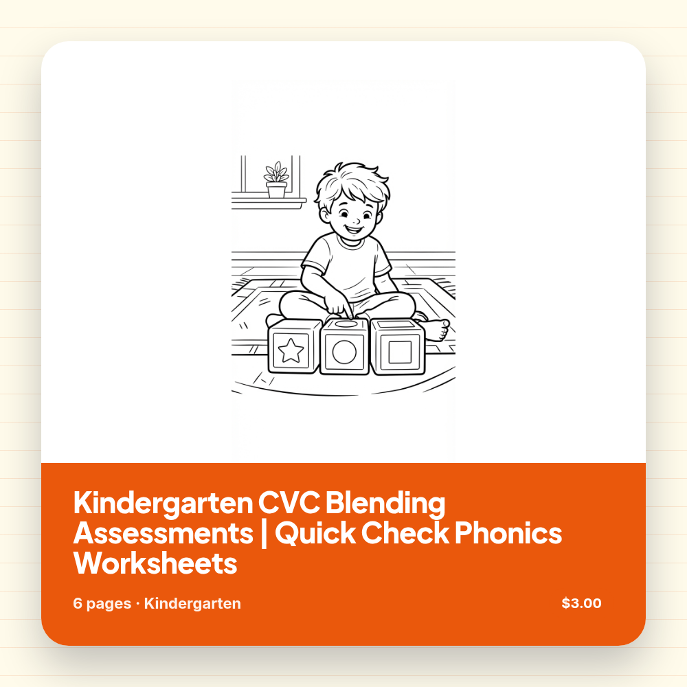 Kindergarten CVC Blending Assessments | Quick Check Phonics Worksheets