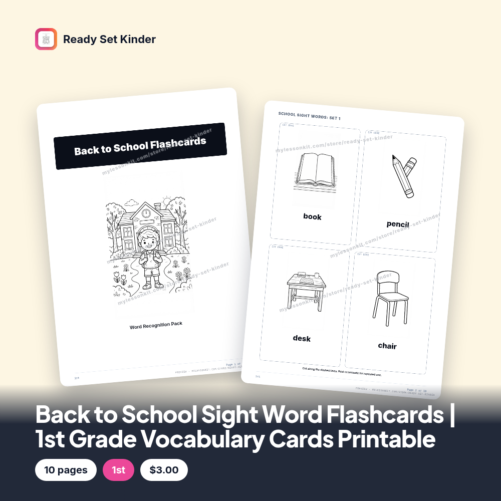 Back to School Sight Word Flashcards | 1st Grade Vocabulary Cards Printable
