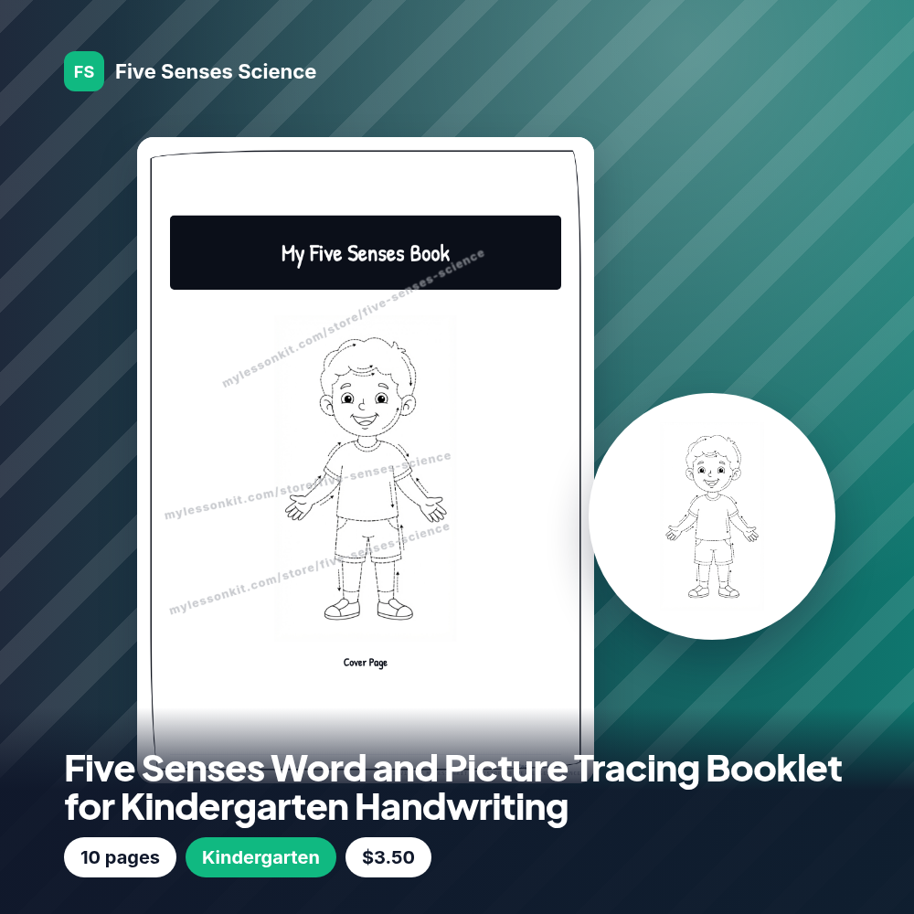 Five Senses Word and Picture Tracing Booklet for Kindergarten Handwriting