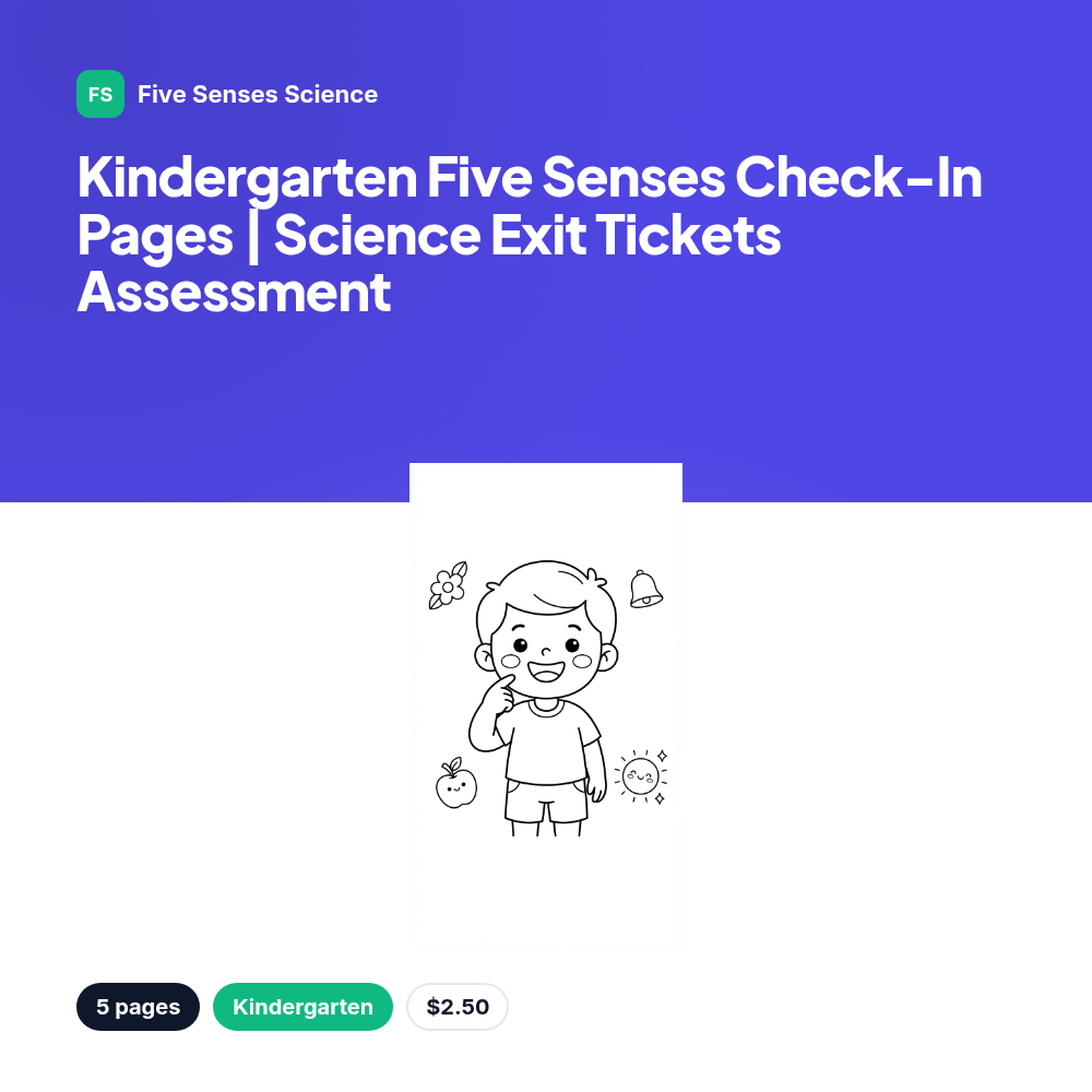 Kindergarten Five Senses Check-In Pages | Science Exit Tickets Assessment