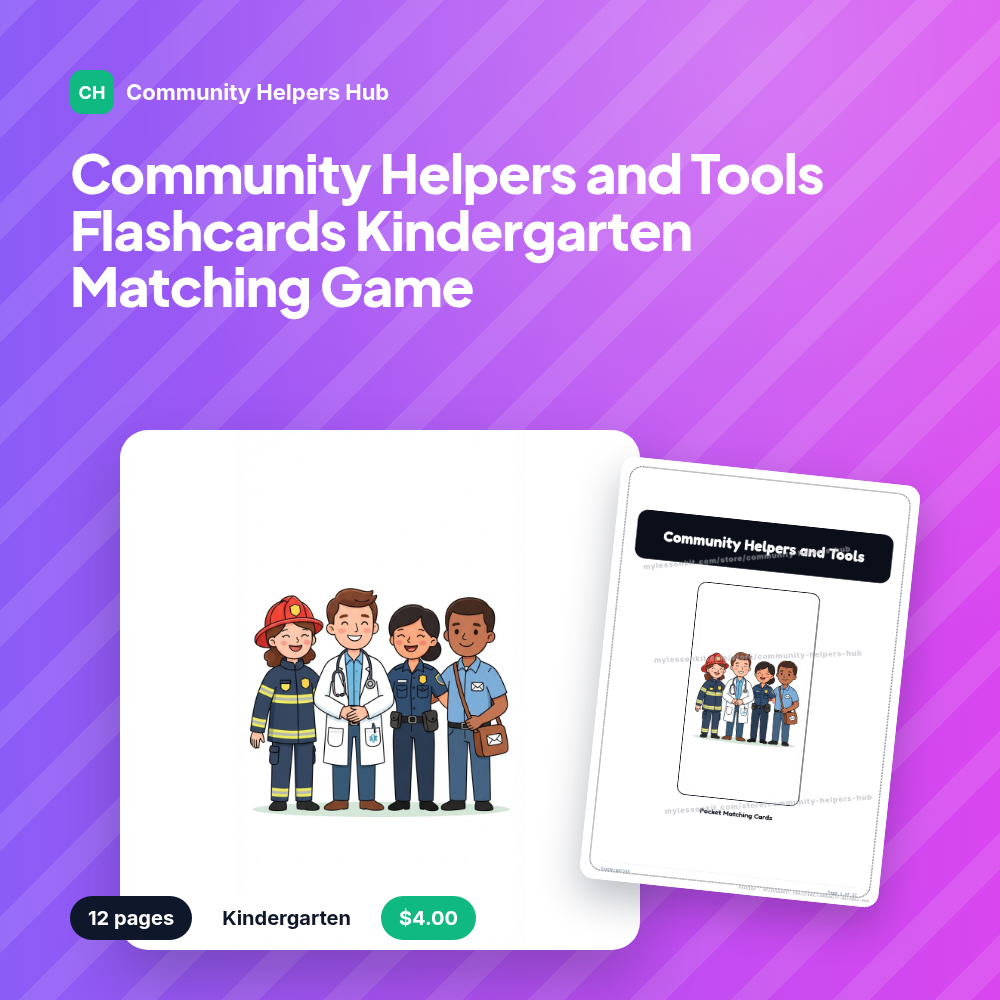 Community Helpers and Tools Flashcards Kindergarten Matching Game