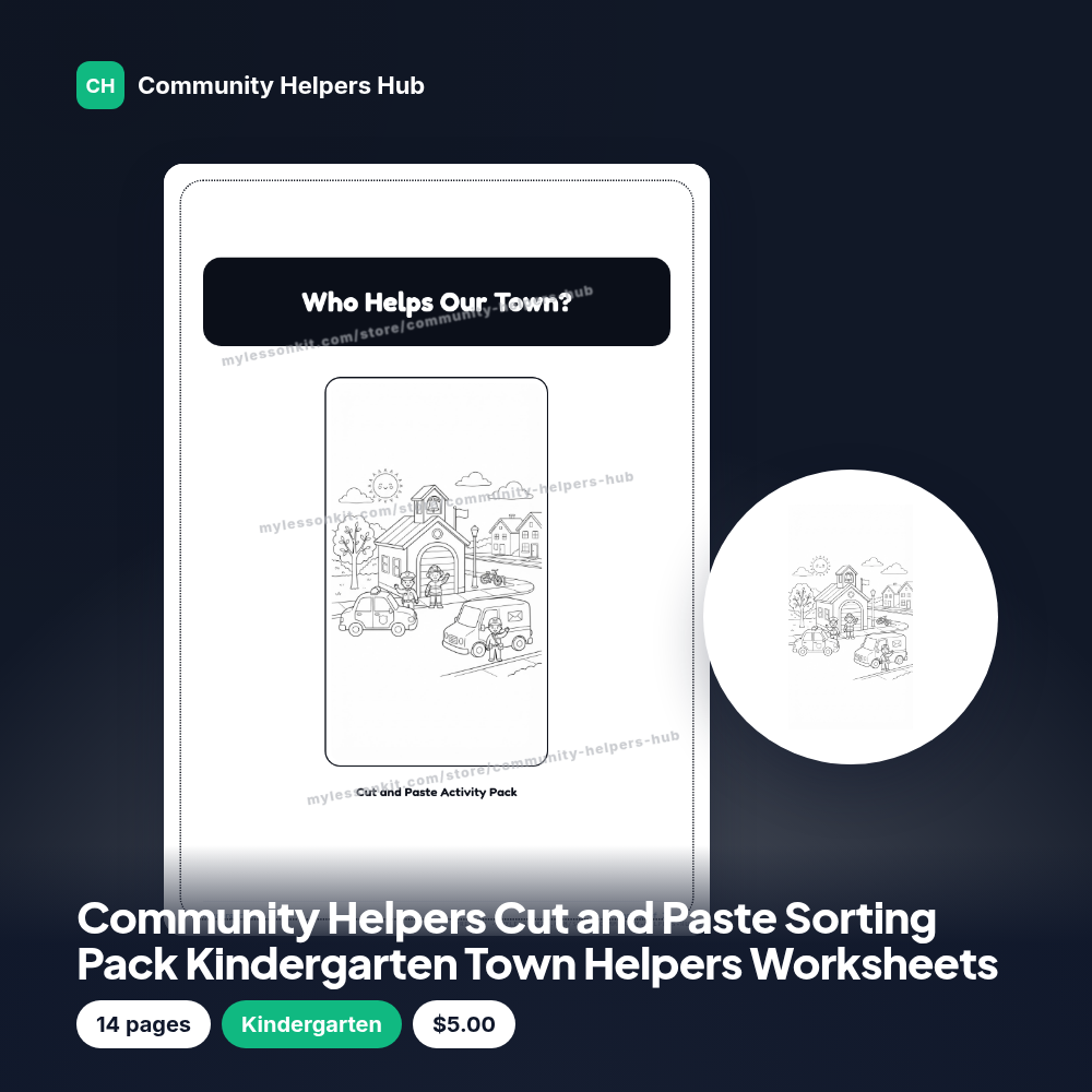Community Helpers Cut and Paste Sorting Pack Kindergarten Town Helpers Worksheets