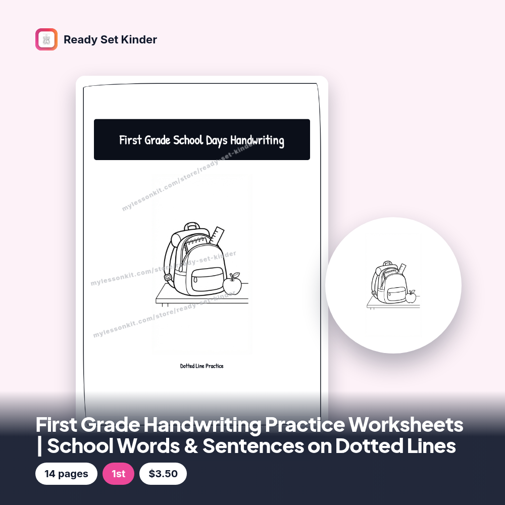 First Grade Handwriting Practice Worksheets | School Words & Sentences on Dotted Lines