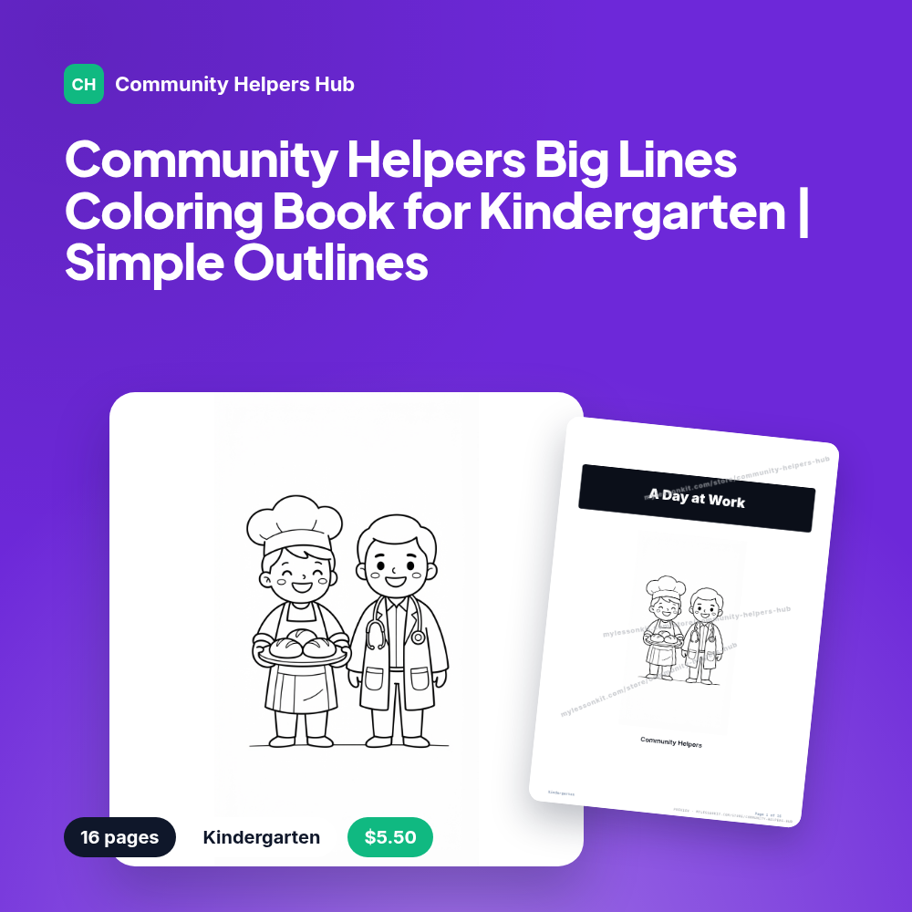 Community Helpers Big Lines Coloring Book for Kindergarten | Simple Outlines