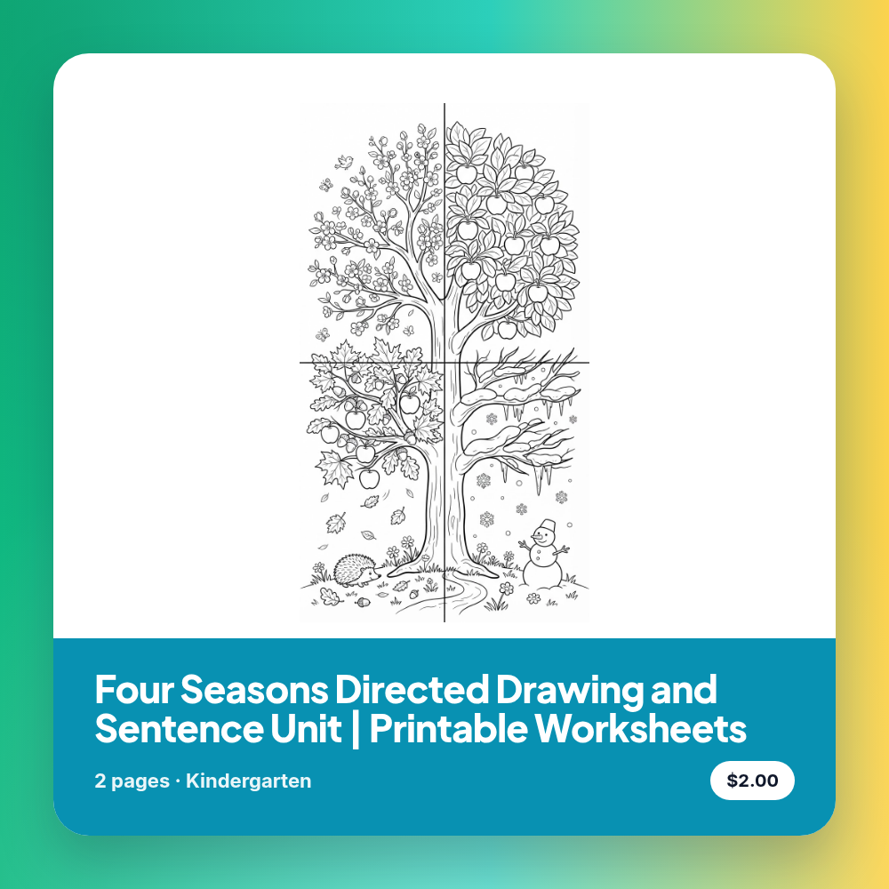 Four Seasons Directed Drawing and Sentence Unit | Printable Worksheets