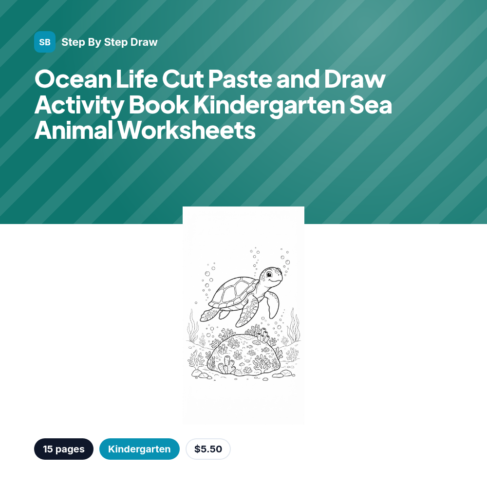 Ocean Life Cut Paste and Draw Activity Book Kindergarten Sea Animal Worksheets