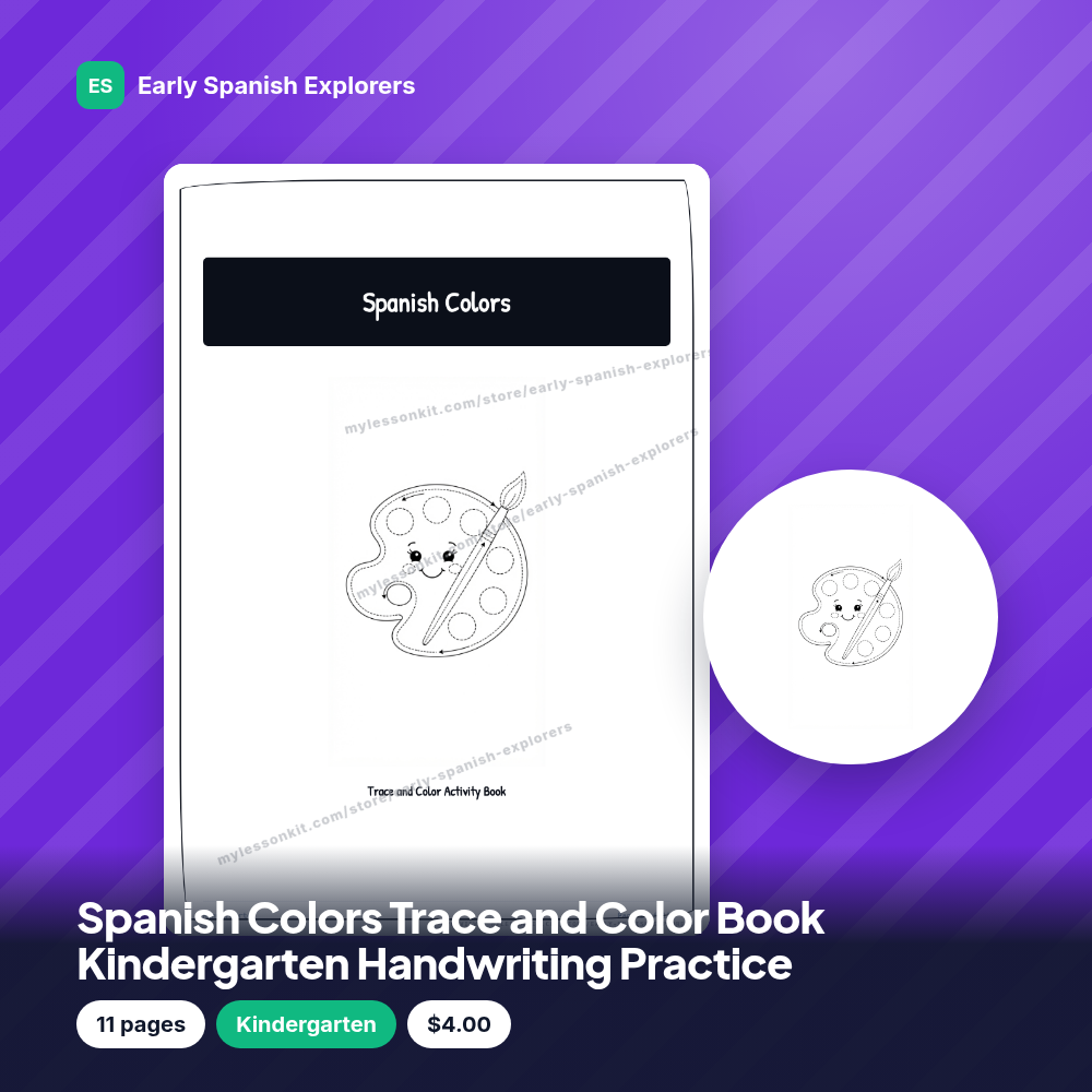 Spanish Colors Trace and Color Book Kindergarten Handwriting Practice
