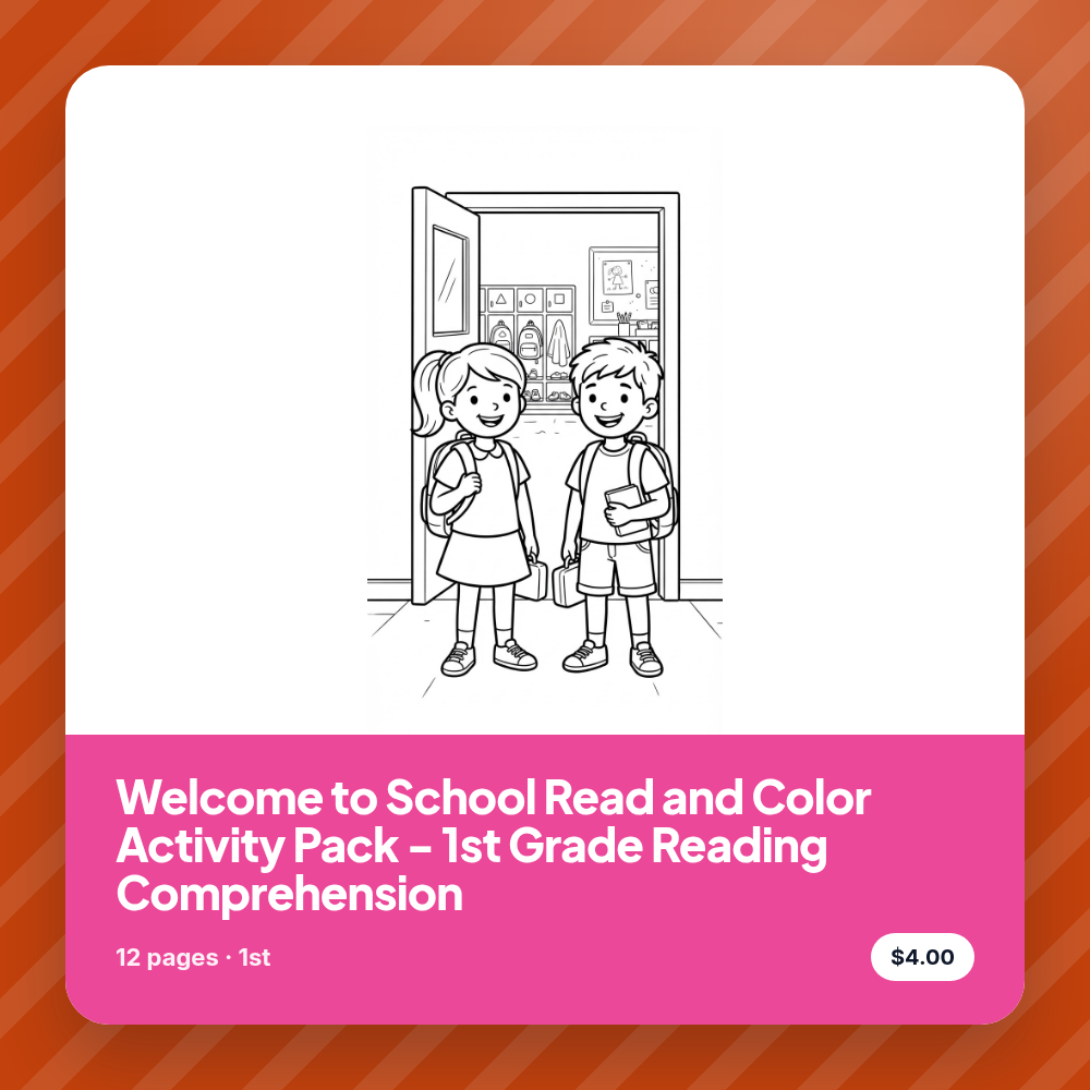 Welcome to School Read and Color Activity Pack - 1st Grade Reading Comprehension