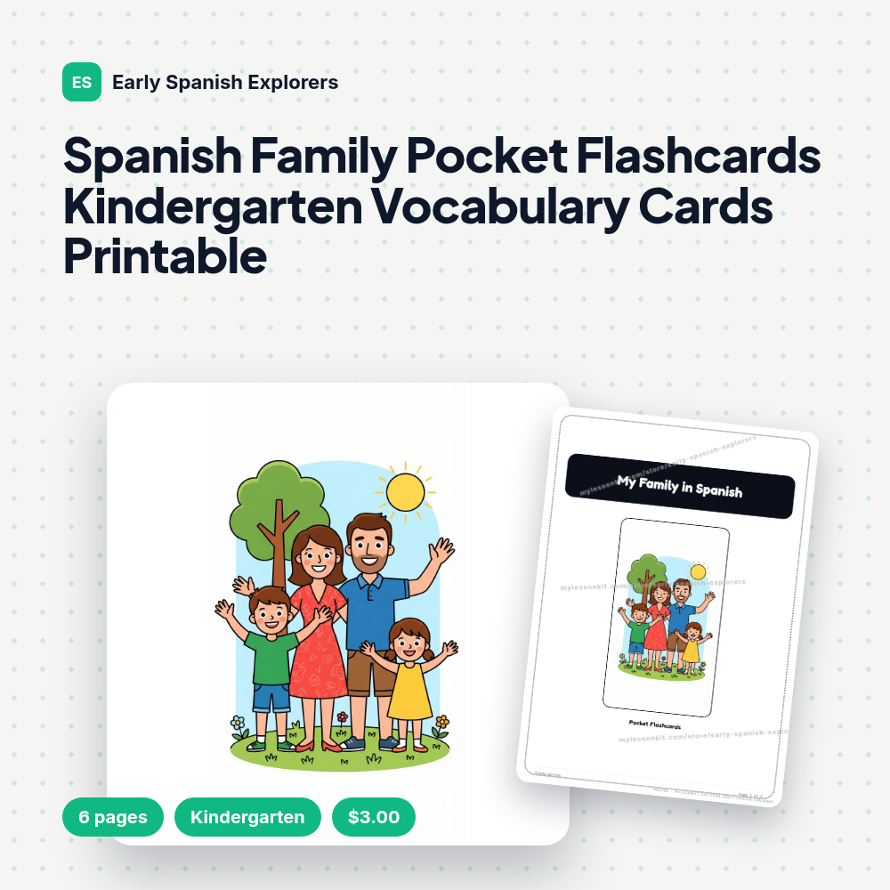 Spanish Family Pocket Flashcards Kindergarten Vocabulary Cards Printable