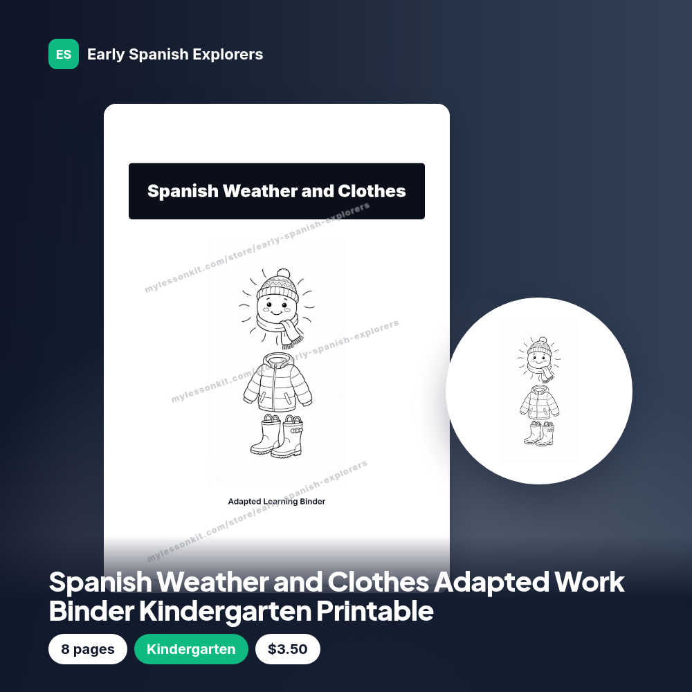 Spanish Weather and Clothes Adapted Work Binder Kindergarten Printable