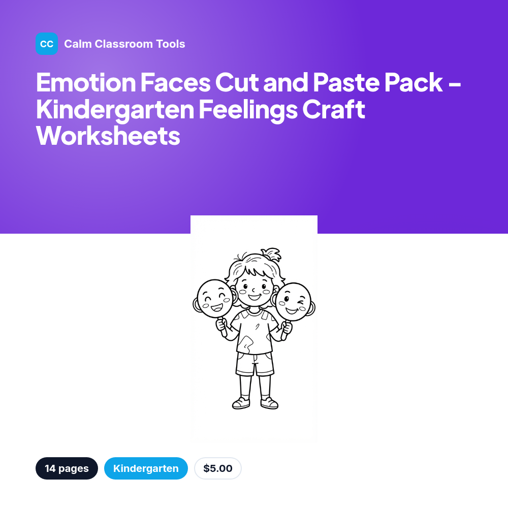 Emotion Faces Cut and Paste Pack - Kindergarten Feelings Craft Worksheets