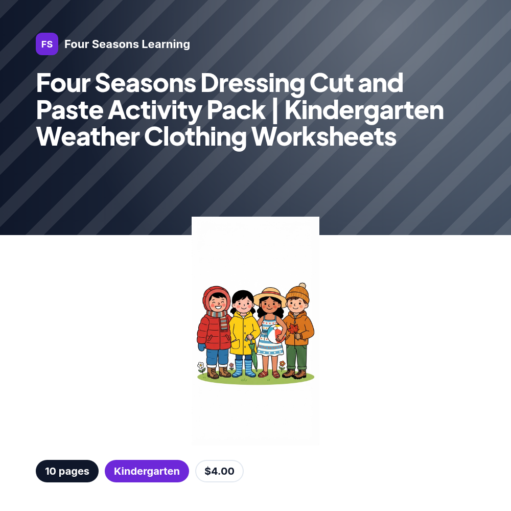 Four Seasons Dressing Cut and Paste Activity Pack | Kindergarten Weather Clothing Worksheets