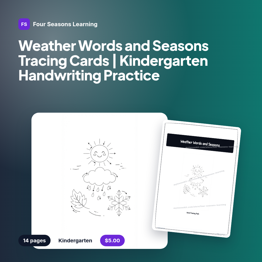Weather Words and Seasons Tracing Cards | Kindergarten Handwriting Practice