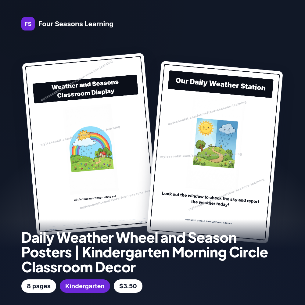 Daily Weather Wheel and Season Posters | Kindergarten Morning Circle Classroom Decor
