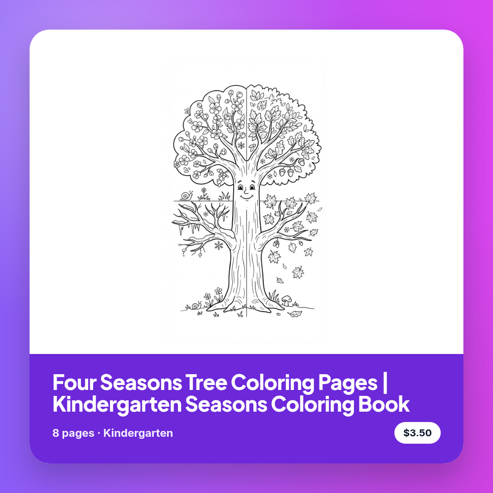 Four Seasons Tree Coloring Pages | Kindergarten Seasons Coloring Book