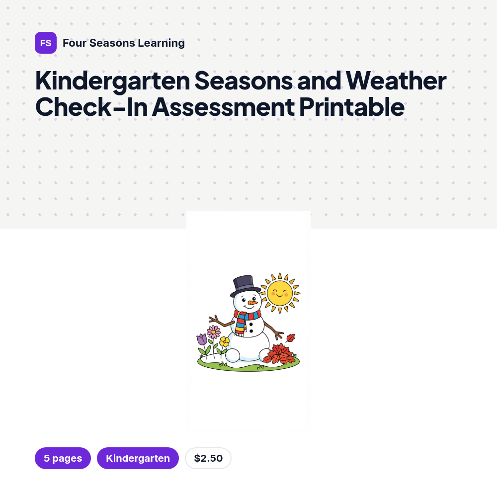 Kindergarten Seasons and Weather Check-In Assessment Printable