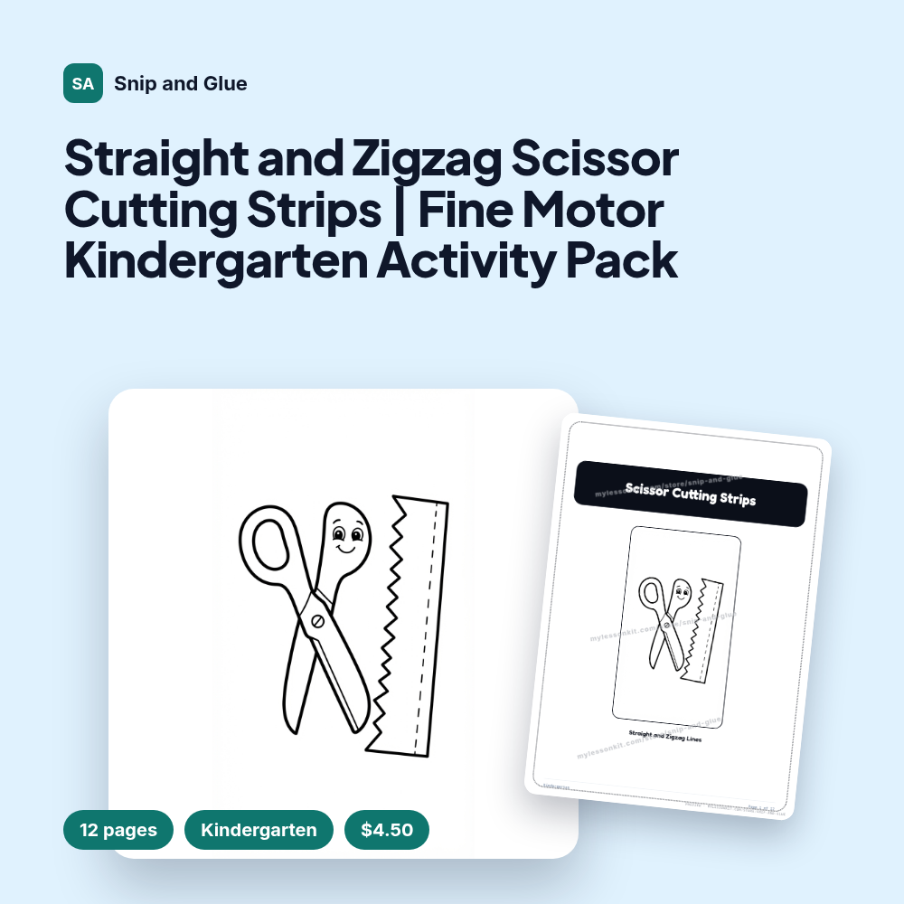 Straight and Zigzag Scissor Cutting Strips | Fine Motor Kindergarten Activity Pack