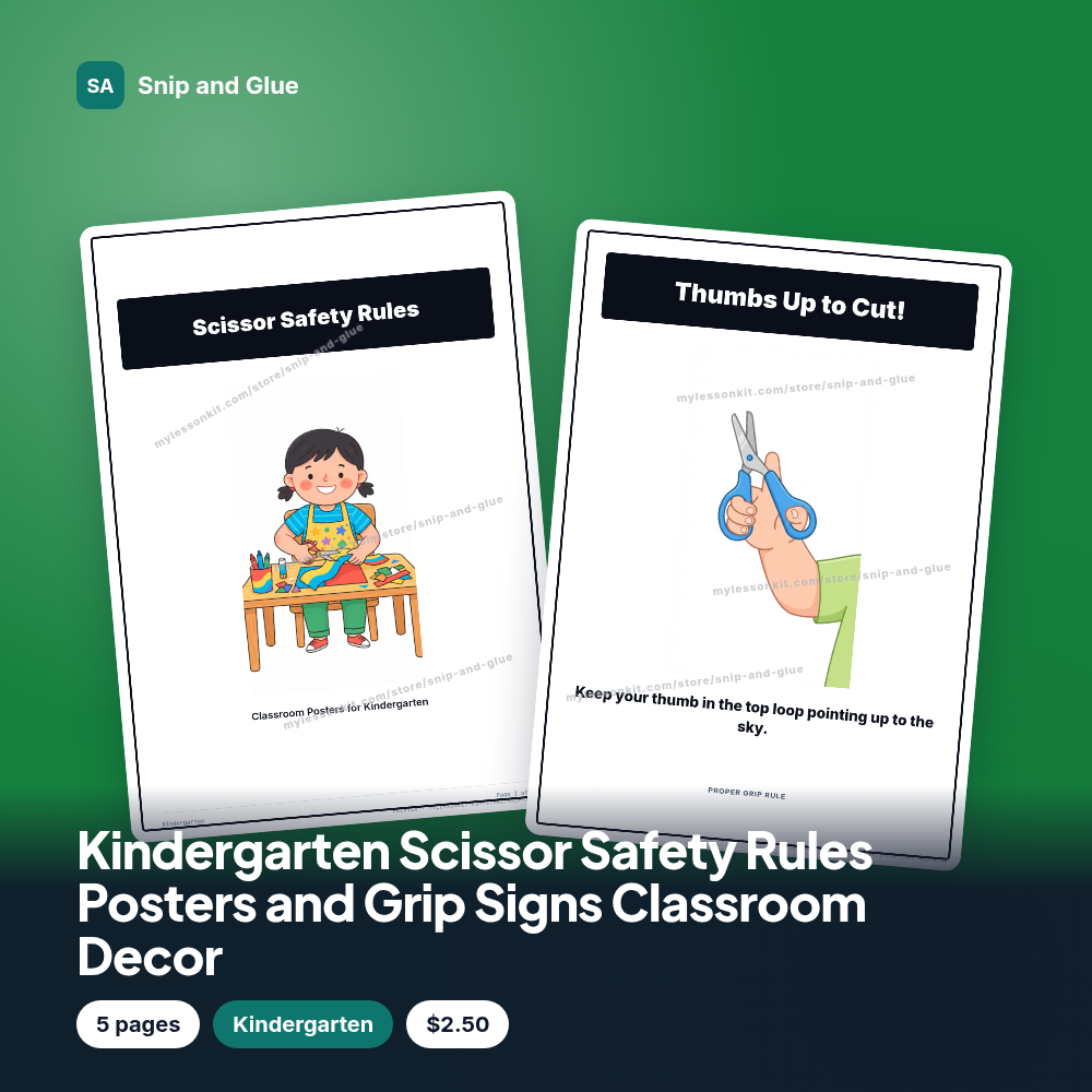 Kindergarten Scissor Safety Rules Posters and Grip Signs Classroom Decor