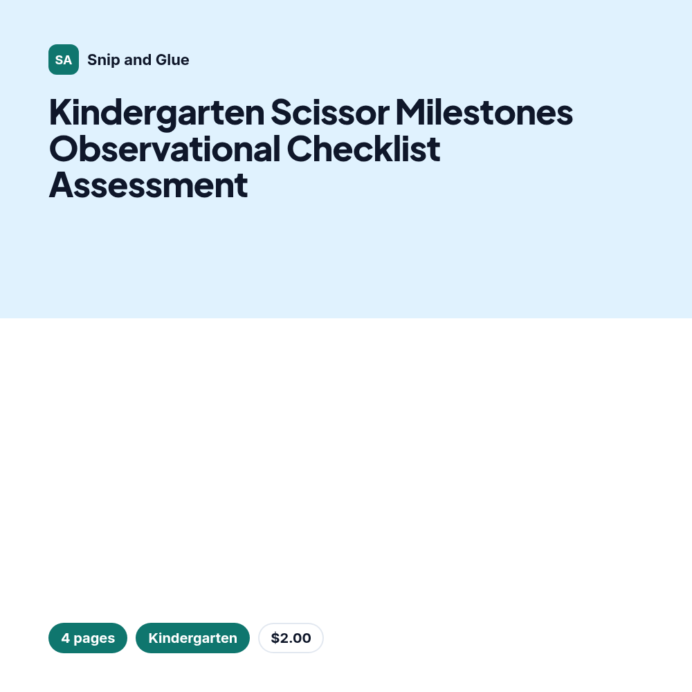 Kindergarten Scissor Milestones Observational Checklist Assessment