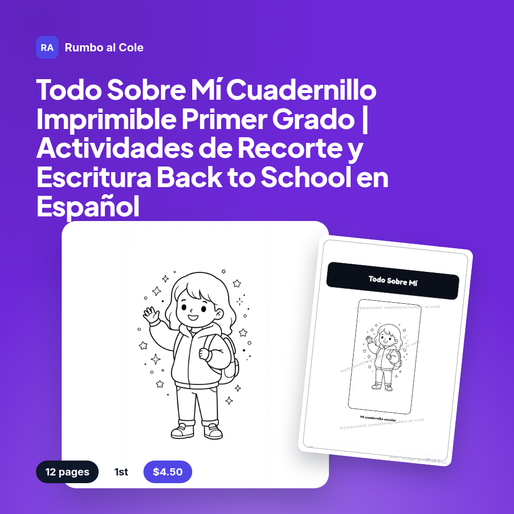 Todo Sobre Mí Cuadernillo Imprimible Primer Grado | Actividades de Recorte y Escritura Back to School en Español