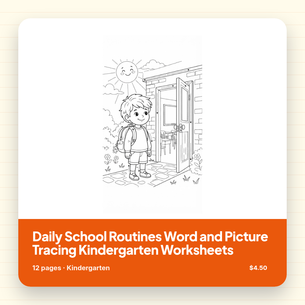 Daily School Routines Word and Picture Tracing Kindergarten Worksheets