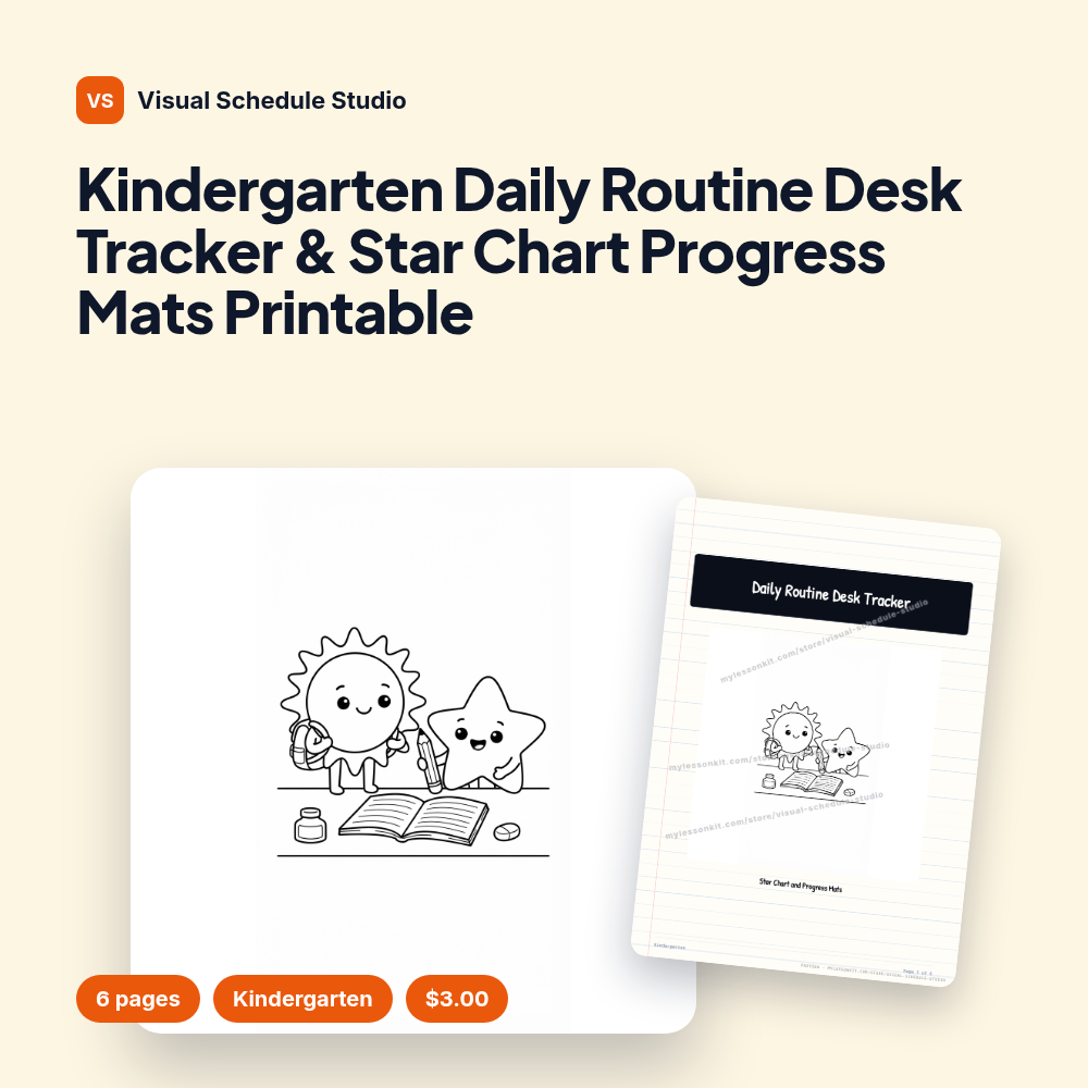 Kindergarten Daily Routine Desk Tracker & Star Chart Progress Mats Printable