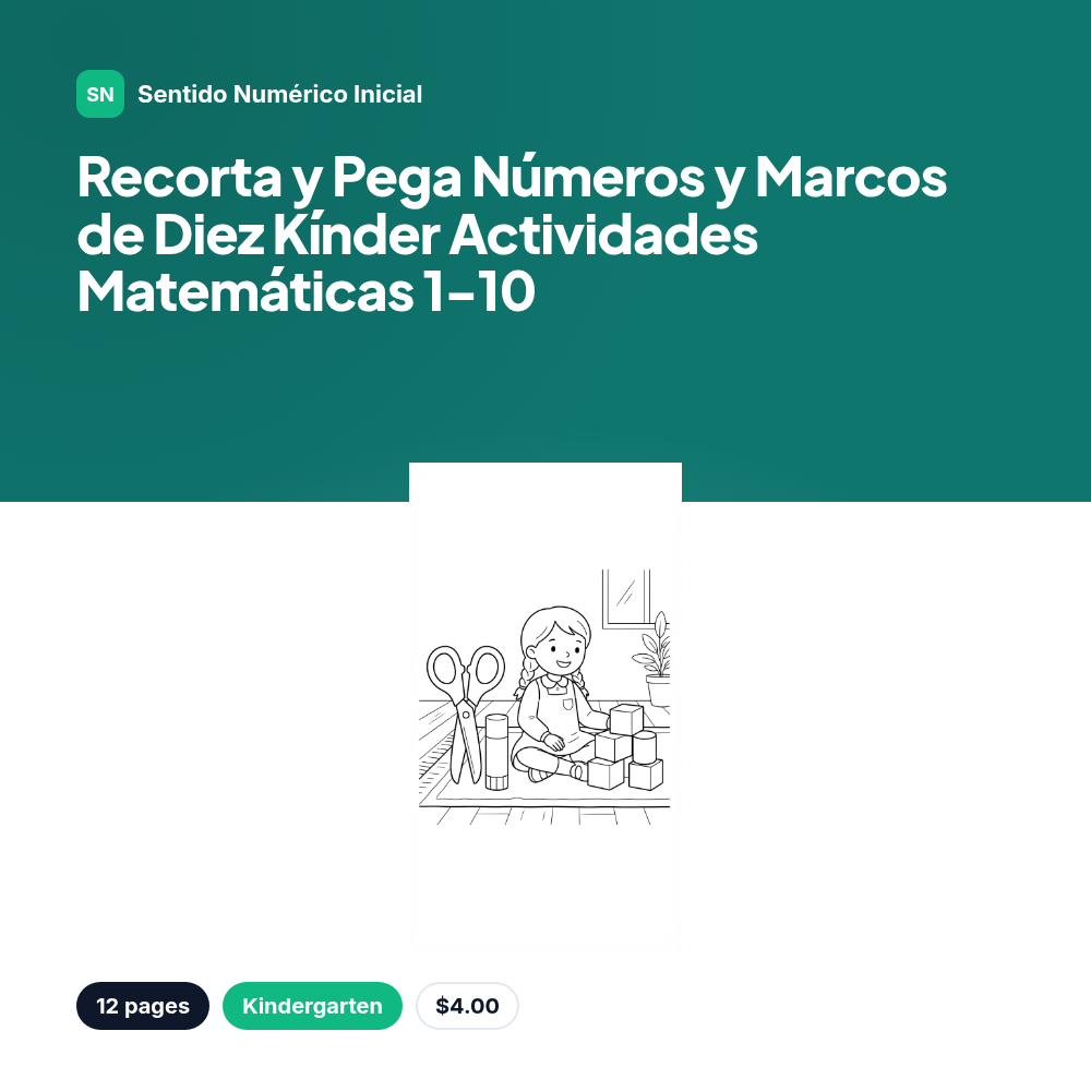 Recorta y Pega Números y Marcos de Diez Kínder Actividades Matemáticas 1-10