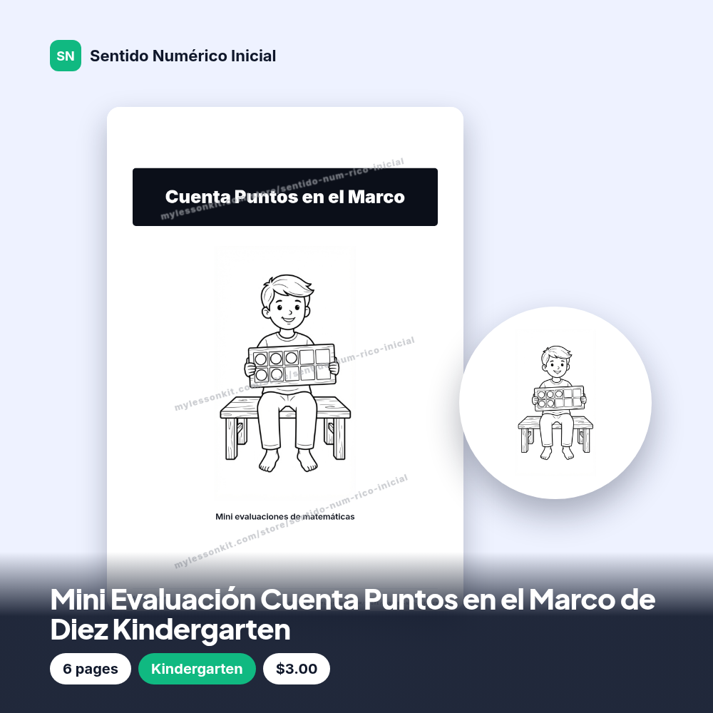 Mini Evaluación Cuenta Puntos en el Marco de Diez Kindergarten