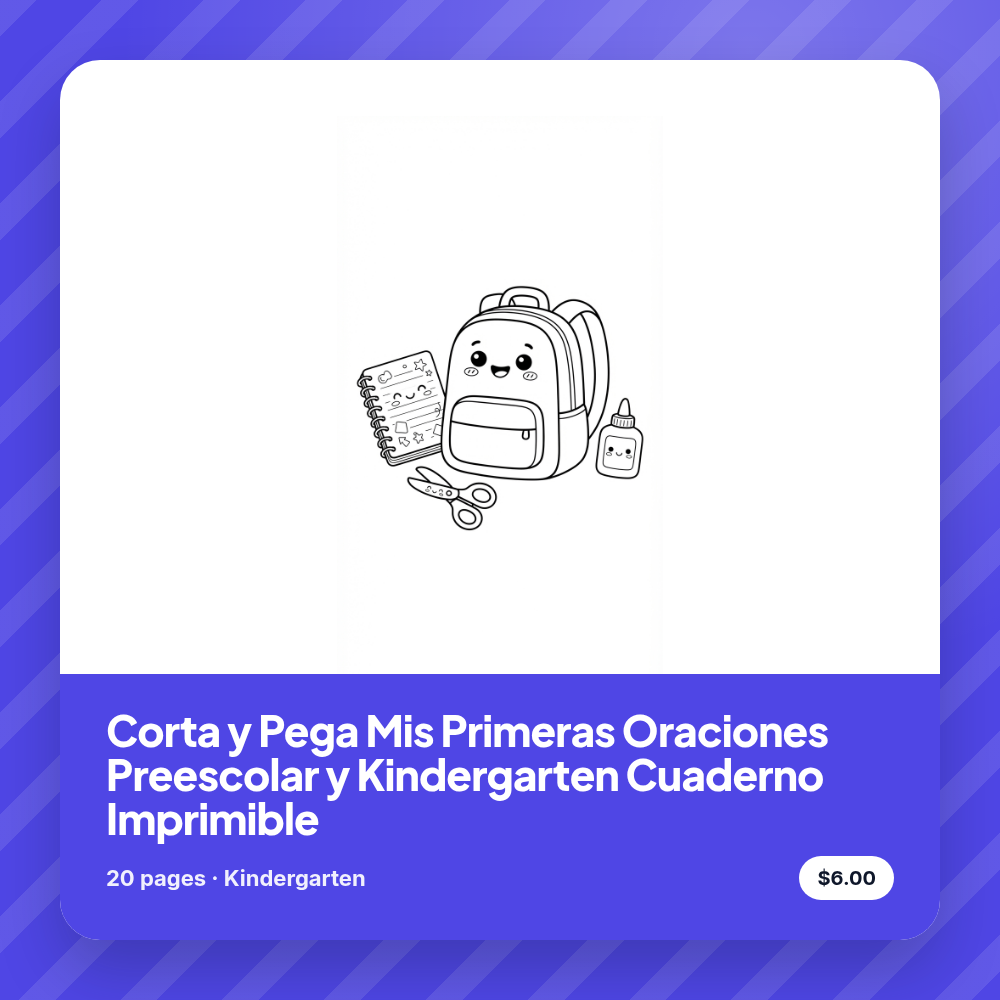 Corta y Pega Mis Primeras Oraciones Preescolar y Kindergarten Cuaderno Imprimible